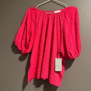 H&M Vibrant Pink Textured Puff Sleeve Blouse Size L